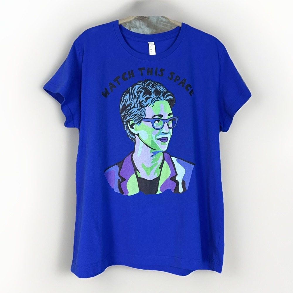 Rachel Maddow Watch This Space Royal Blue T-Shirt Short Sleeve Tee Artsy XL News